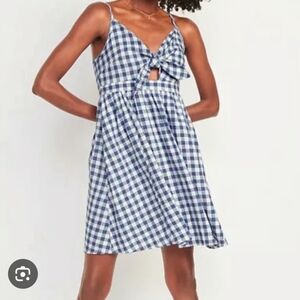 Old Navy Blue and White Checkered Mini Dress Size 4X With Pockets NWOT